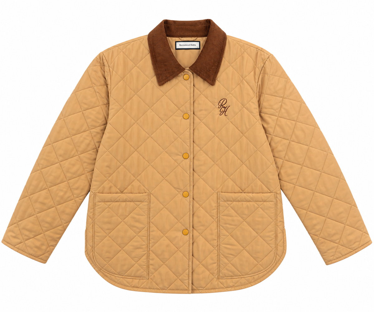 Sammy Diamond Quilted Puffer Coat in Tan