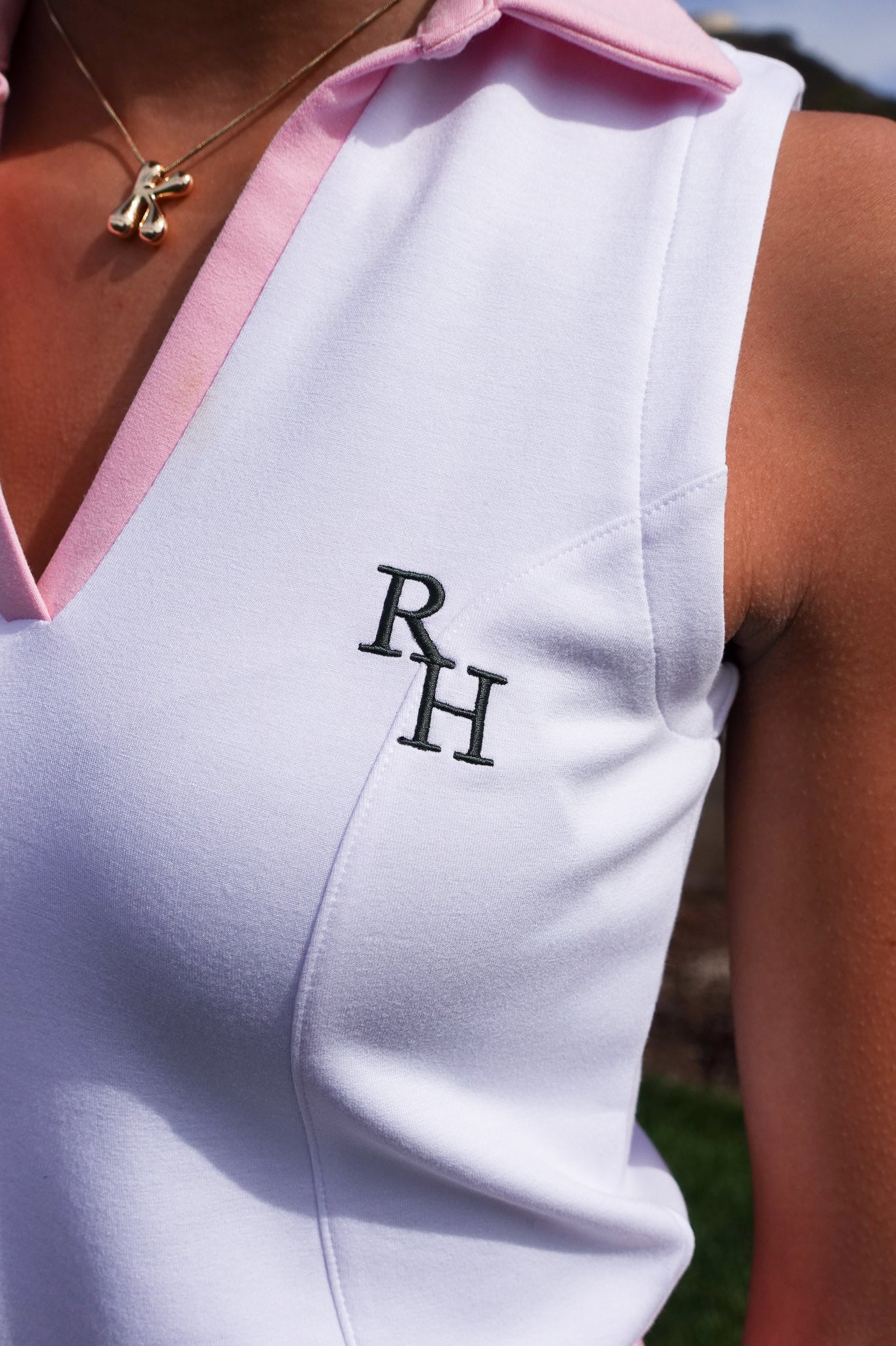 Sleeveless Jessi Polo with Pink Collar