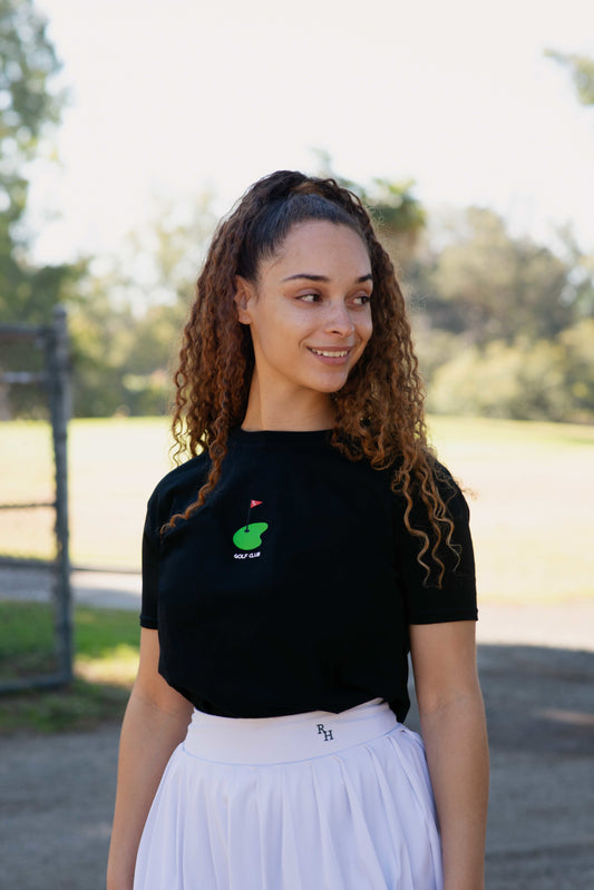 Flyer Cropped Tee with Flag in Black