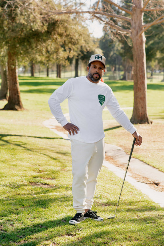 Fairway Unisex Long Sleeve Tee with Shield in White
