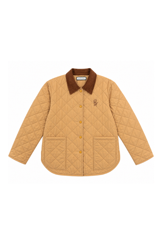 Sammy Diamond Quilted Puffer Coat in Tan