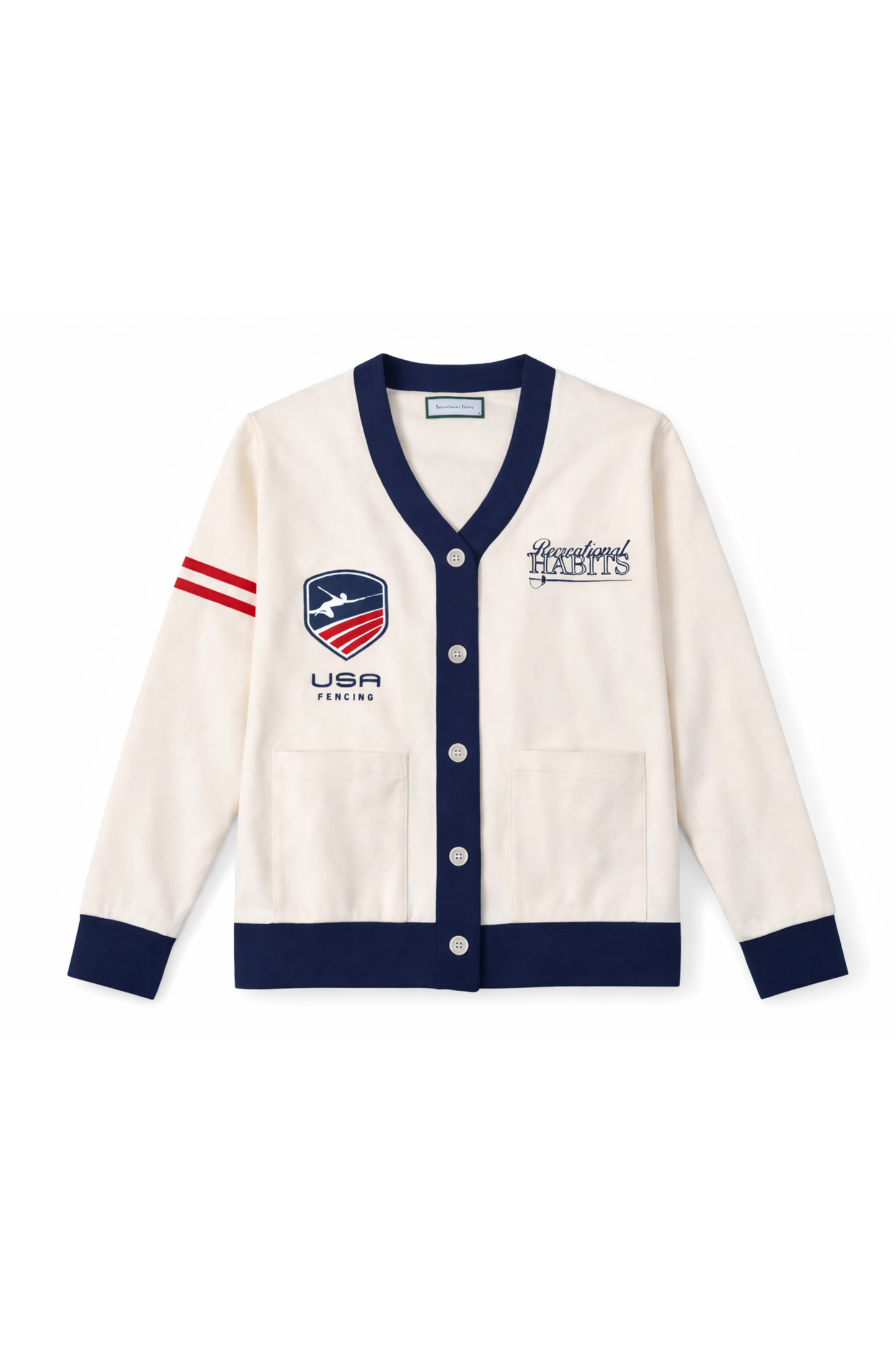 USA Fencing Hampton Cardigan In Ivory & Navy