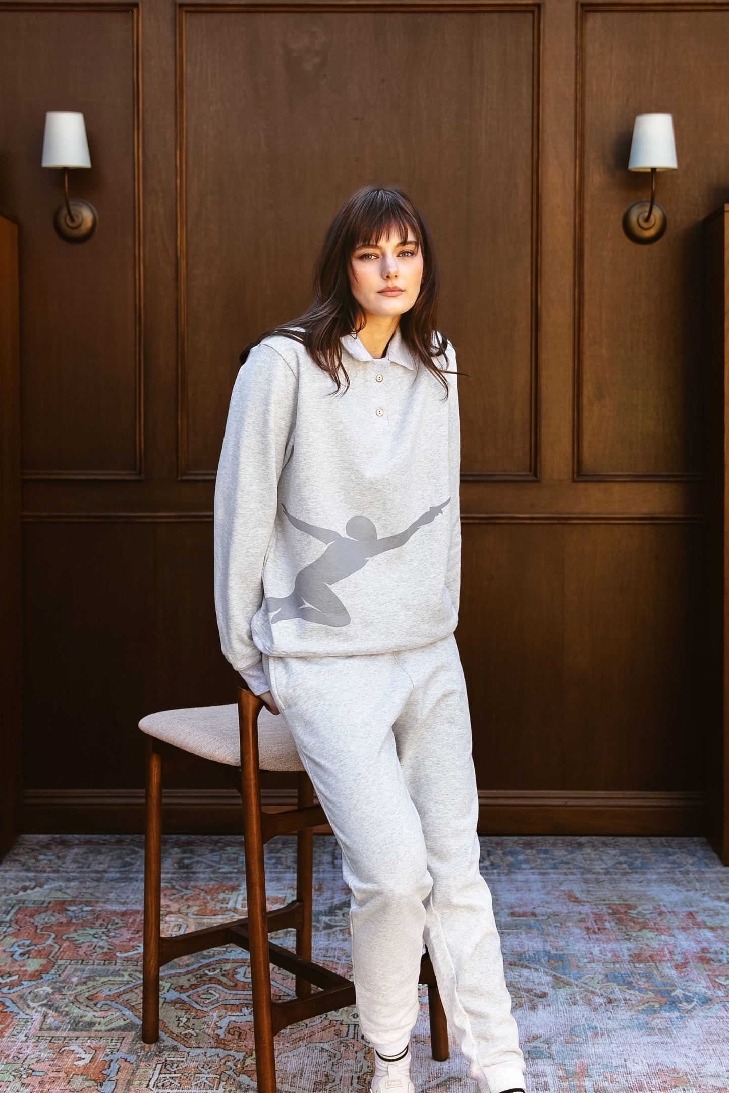 Recreational Habits x USA Fencing Polo Pullover in Heather Grey