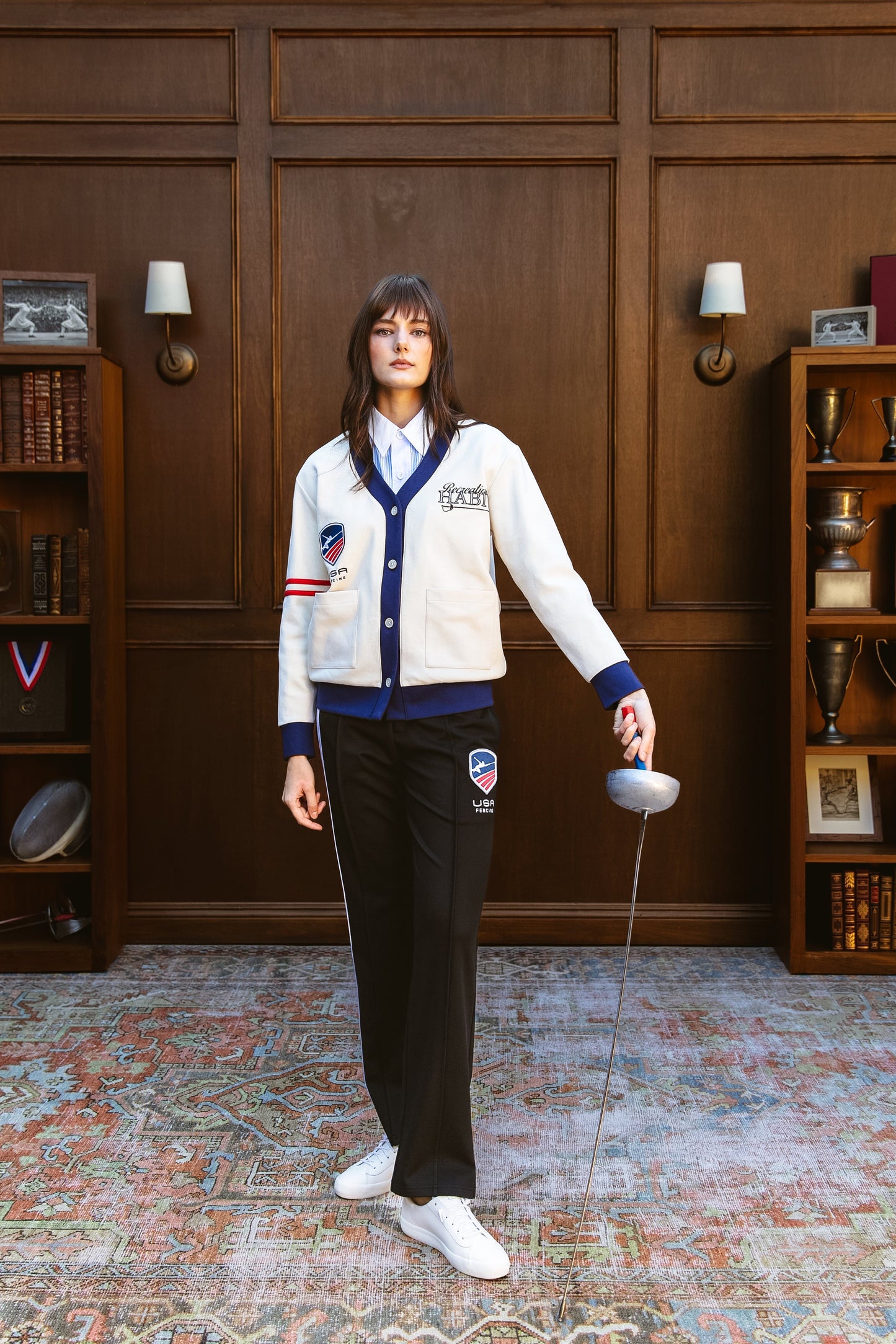 USA Fencing Hampton Cardigan In Ivory & Navy