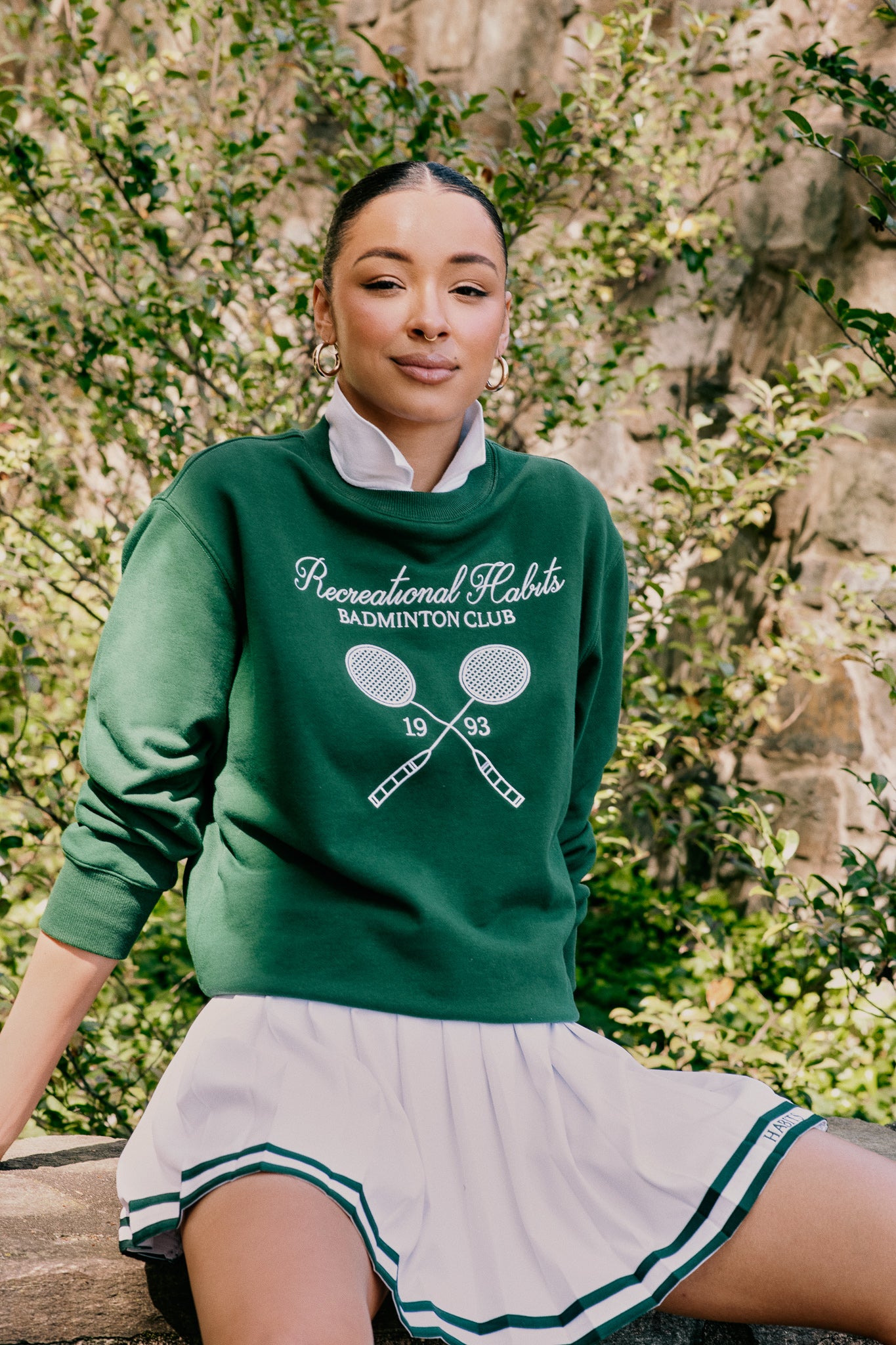 Cornell Crewneck in Green with Badminton Graphic