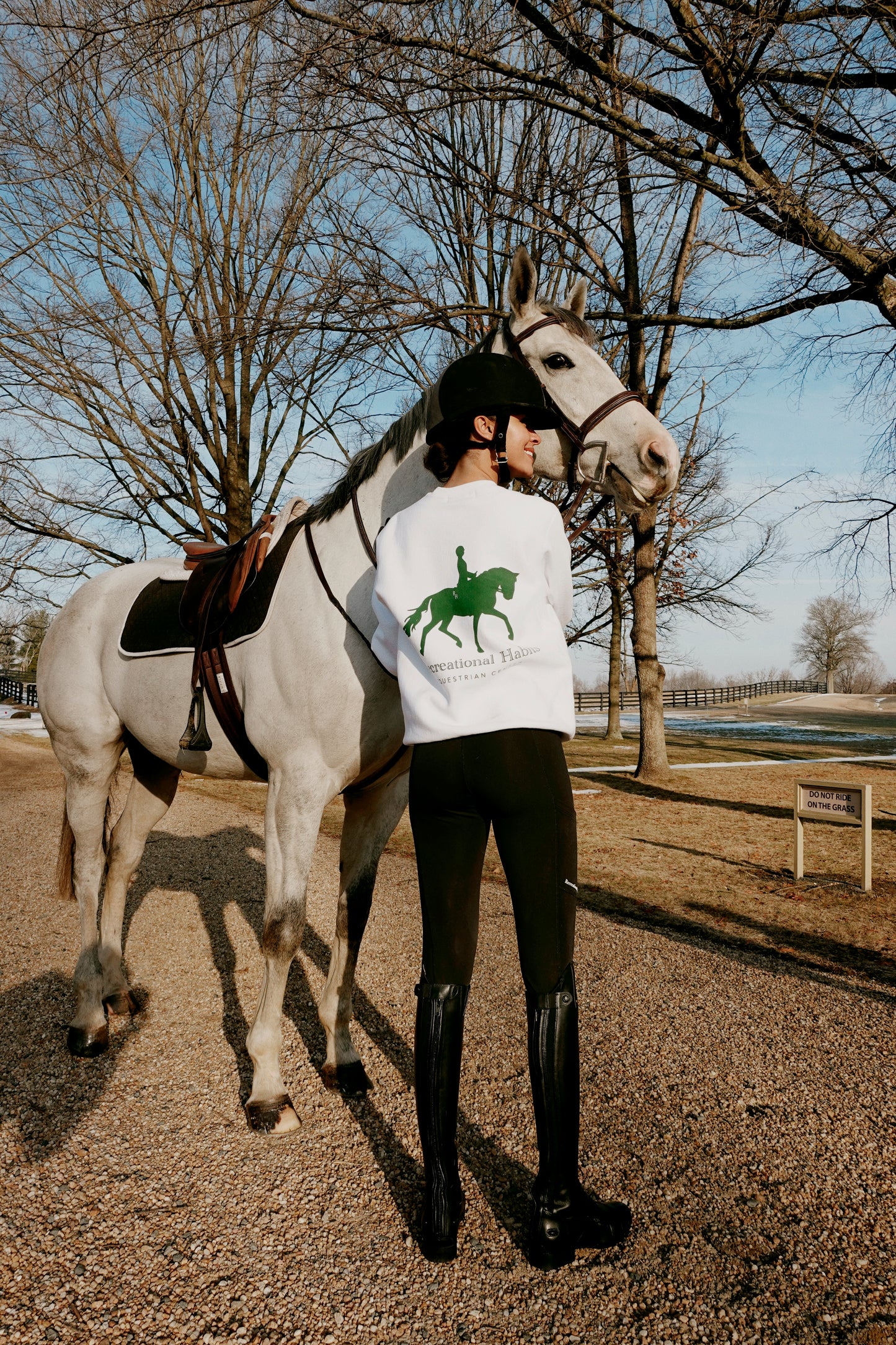 Stewie Unisex Equestrian Crewneck in White