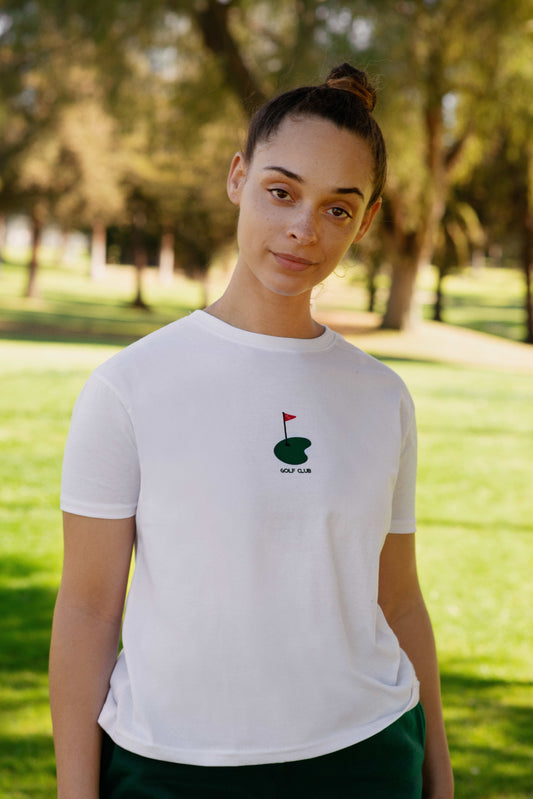 Flyer Cropped Tee with Flag in White
